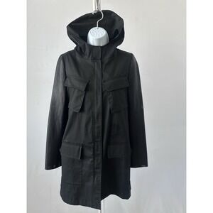 DKNY Sz: P  Black Twill Utility Jacket Leather Sleeves (b2a) City Chic